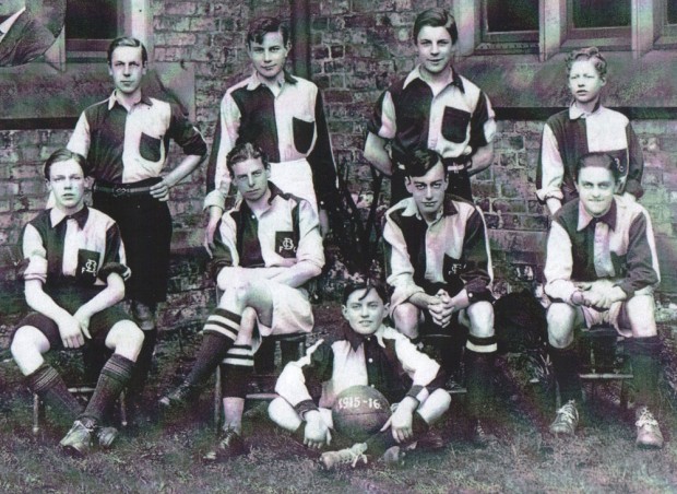 PLAYING ON THE WING: Darlington Grammar School football team, 1915/16. John Worstenholm is standing on the left; Harold Easby is seated second from the right