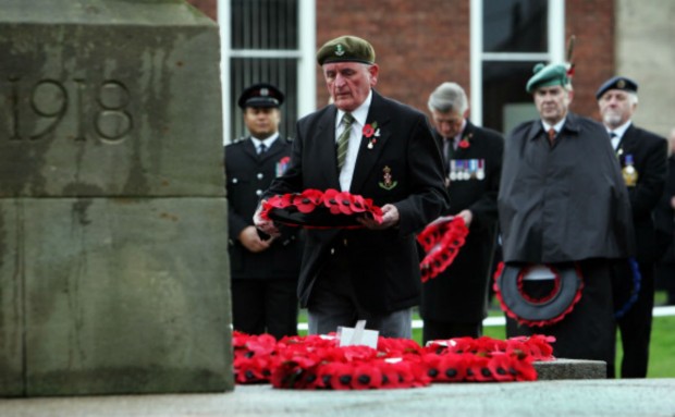 A service of remembrance at the Cenotaph in the grounds of Darlington Memorial Hospital