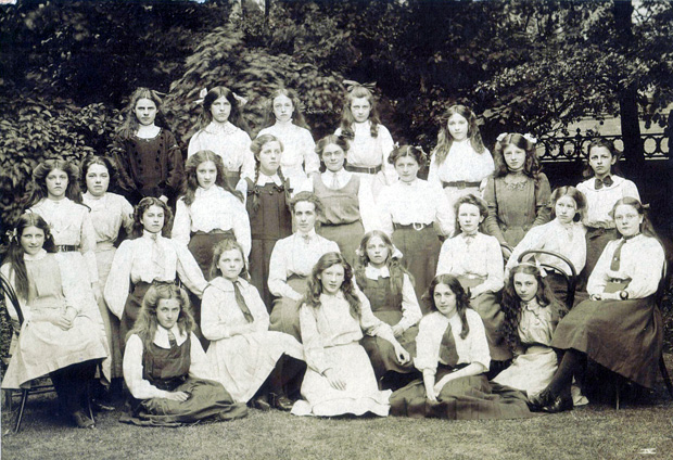 SCHOOL DAYS: Dora, with long hair, is seated on the left of the second row in this picture from Darlington Girls High School. Below, Dora kept 2nd Lt A Jones’ envelope sent from the front line